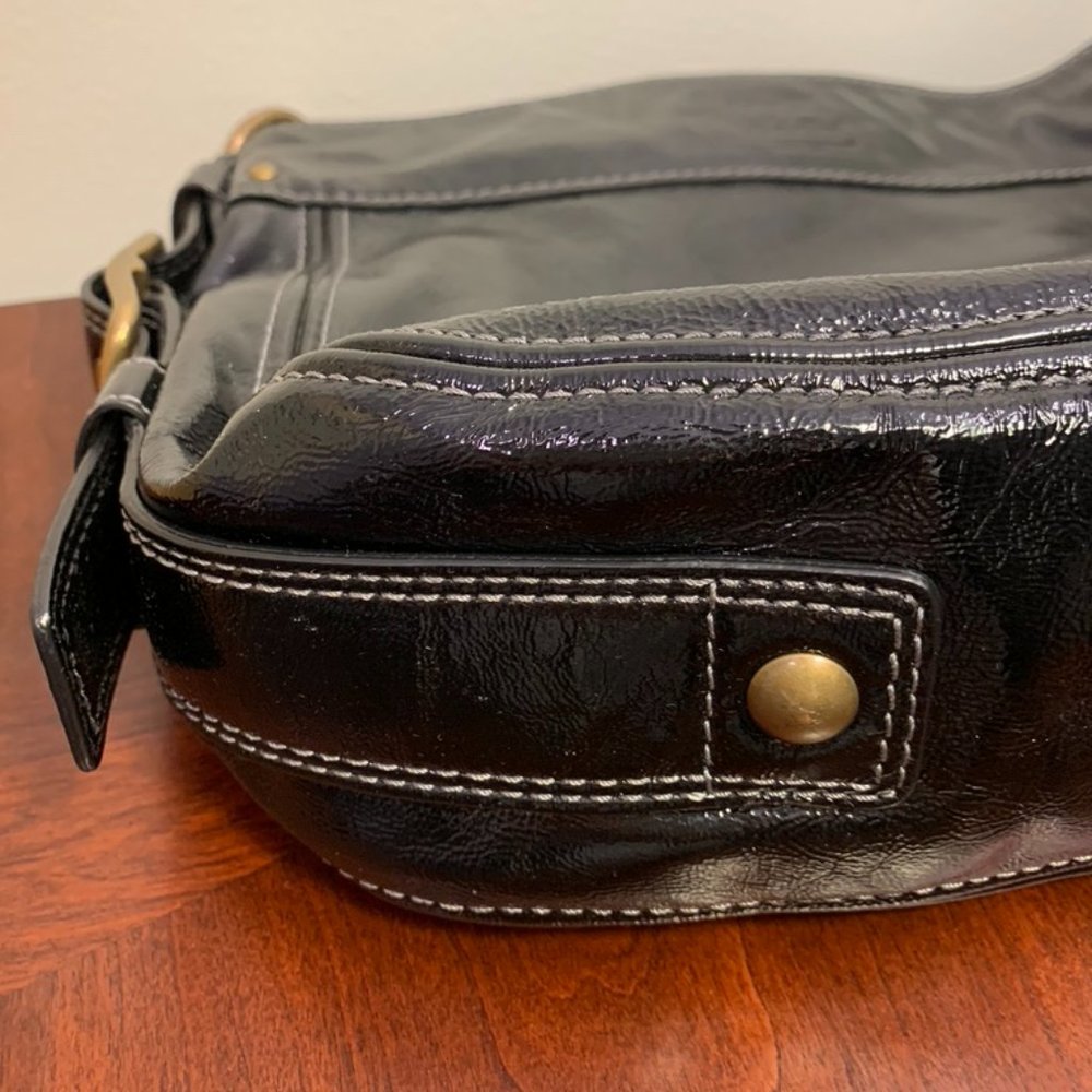Coach Zoe Patent Leather Hobo Shoulder Bag--Black - Picture 8 of 16